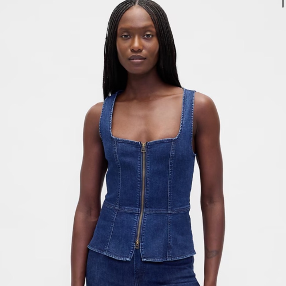GAP Women’s Denim Zip Vest in Dark Wash